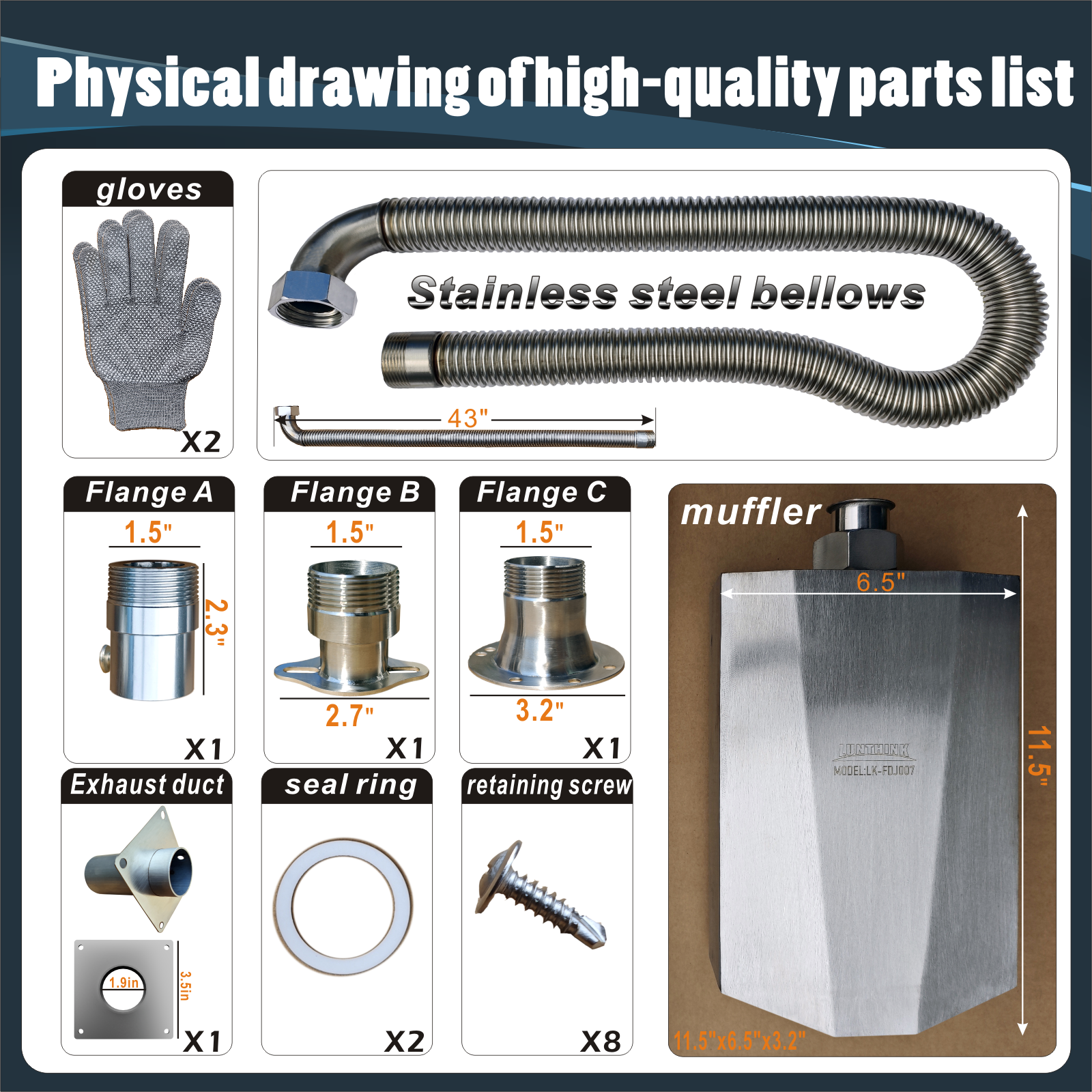 Generator muffler, generator exhaust connection, generator exhaust