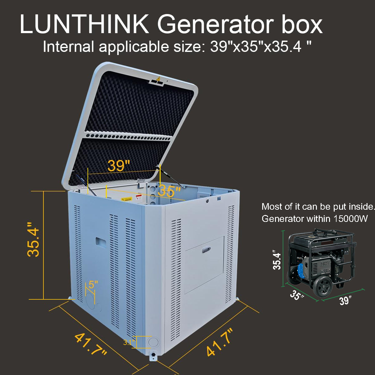 Generator Box, Generator Quiet Box Interior Space: 39.4" x 35" x 35.5", with Ventilation, Heat Dissipation and Impact Resistance - Patented Design